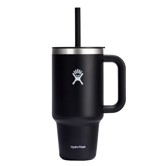 Hydro Flask All Around Travel Tumbler with straw and durable handle in sleek black, perfect for hydration on the go.